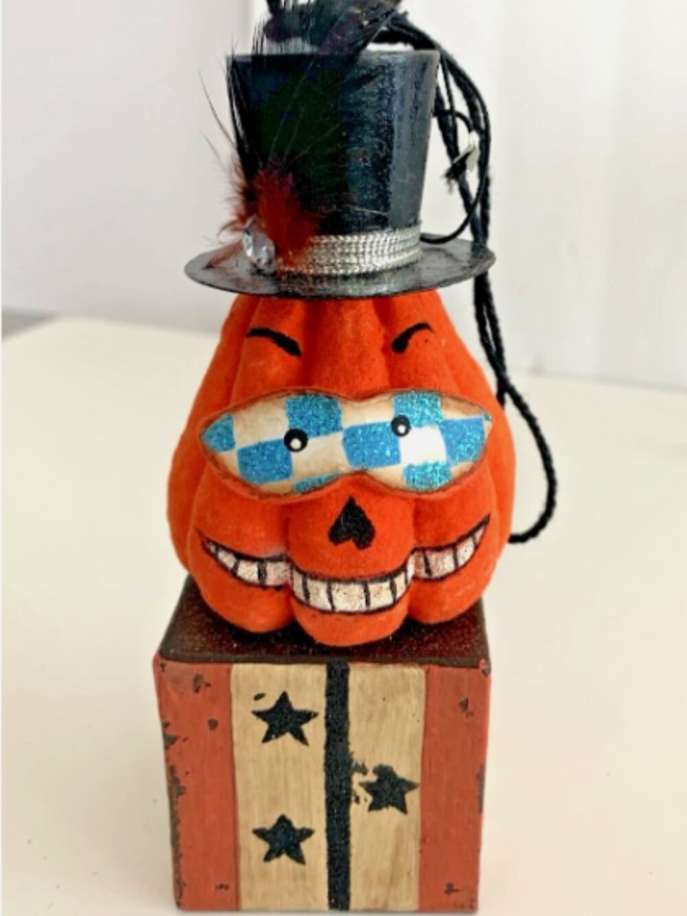 Pier 1 Paper Mache Jack O Lantern Pumpkin Ornament Hand Painted Halloween